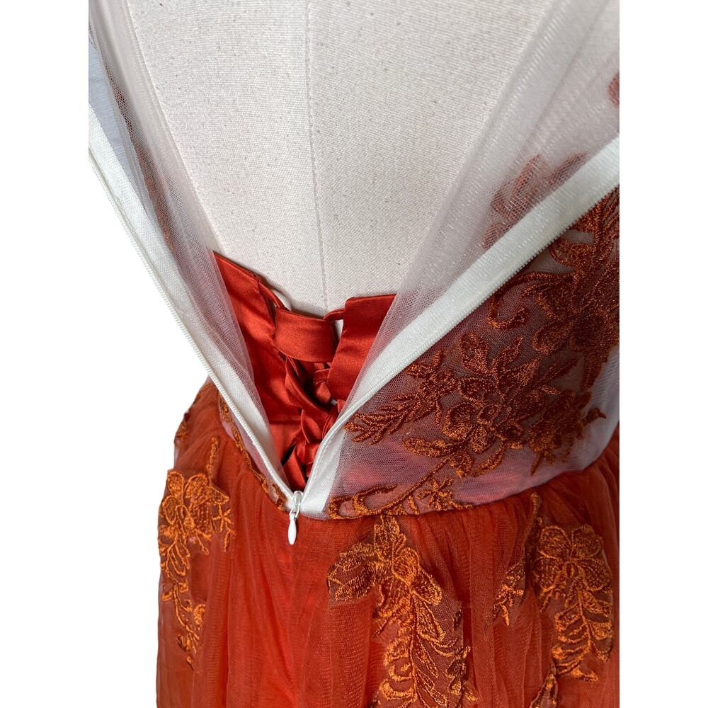 Vintage 1950s Embroidered Tulle Ballgown Couture Prom Dress Orange MINT Size 4 - Picture 8 of 15